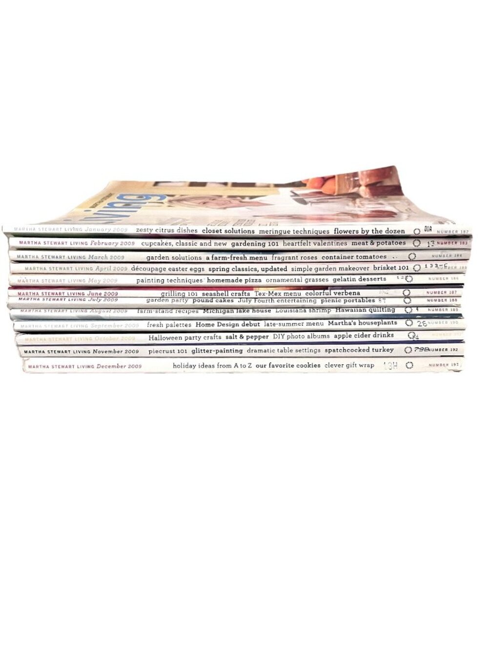 2009 Martha Stewart Living Magazine Lot - 12 issues Cooking Home Decor Collage